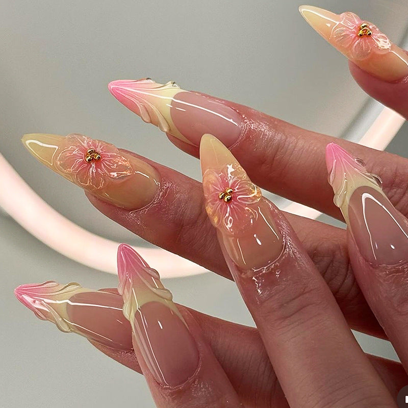 Handmade Pinch Flower Accessories Almond Nail Tips