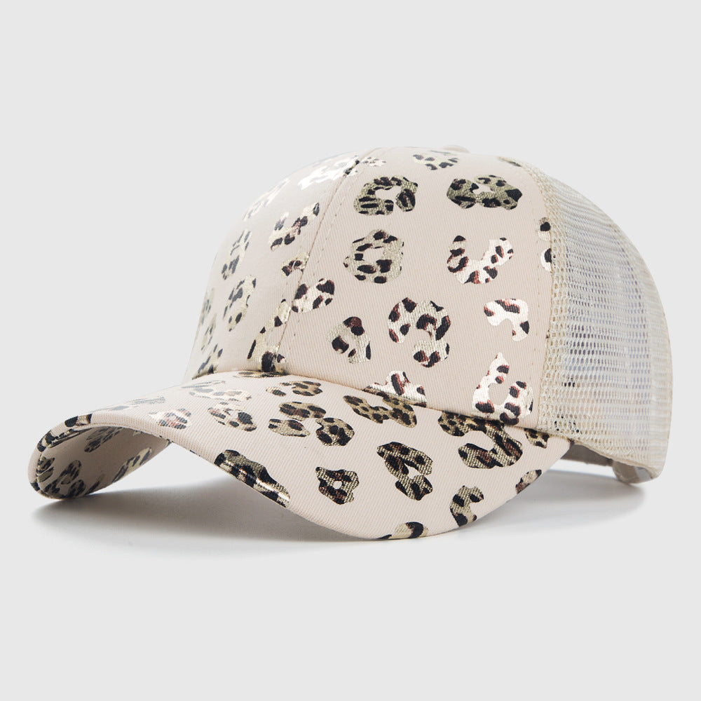 Women's Leopard Print Fashion Mesh Baseball Hat Sun Protection