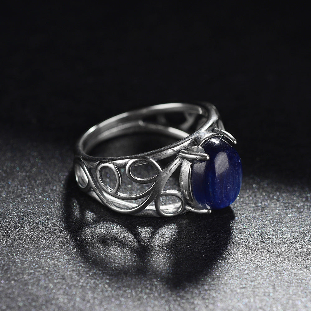 Retro Natural Gemstone Ring Hollow Pattern Ring