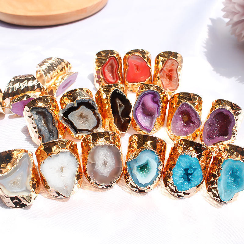 Natural Agate Crystal Hole Ring Natural Stone Rough Stone Slice