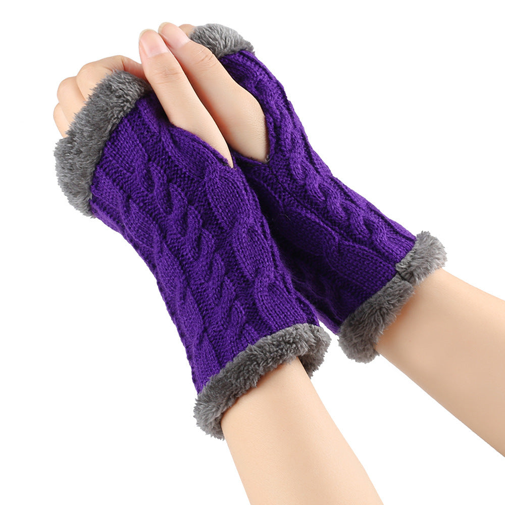 Gants en peluche d'hiver, tricot torsadé, mitaines sans doigts en polaire pour femmes, gants en laine épaisse et chaude