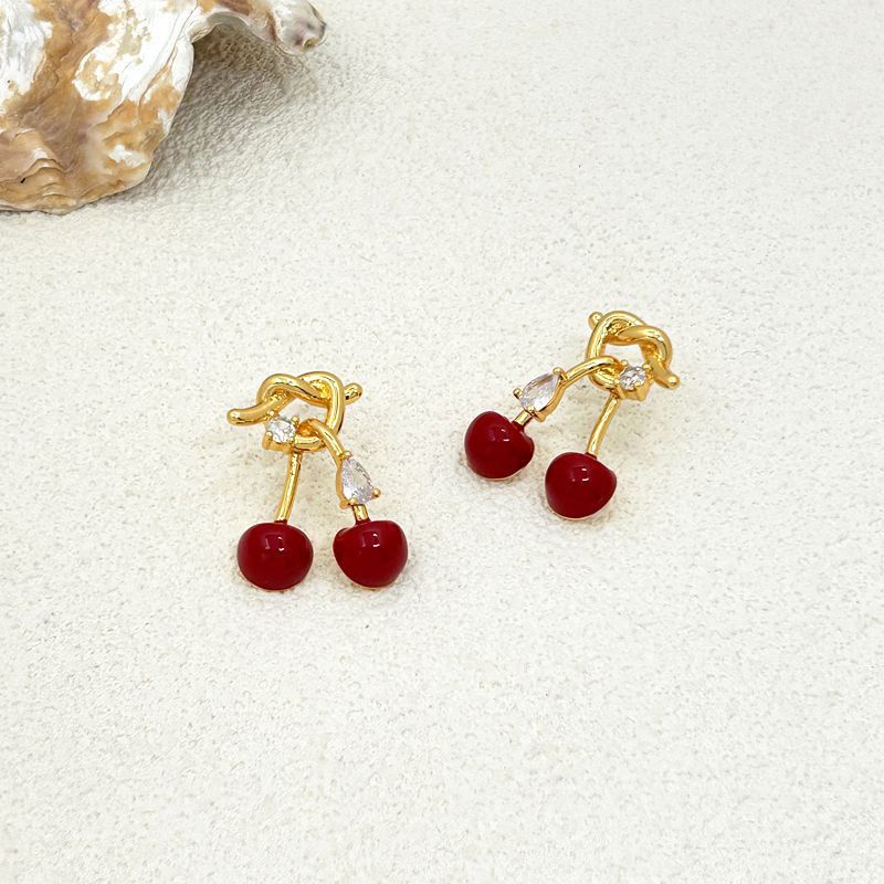 Cherry-shaped Drop Glazed Stud Earrings Earrings For Women
