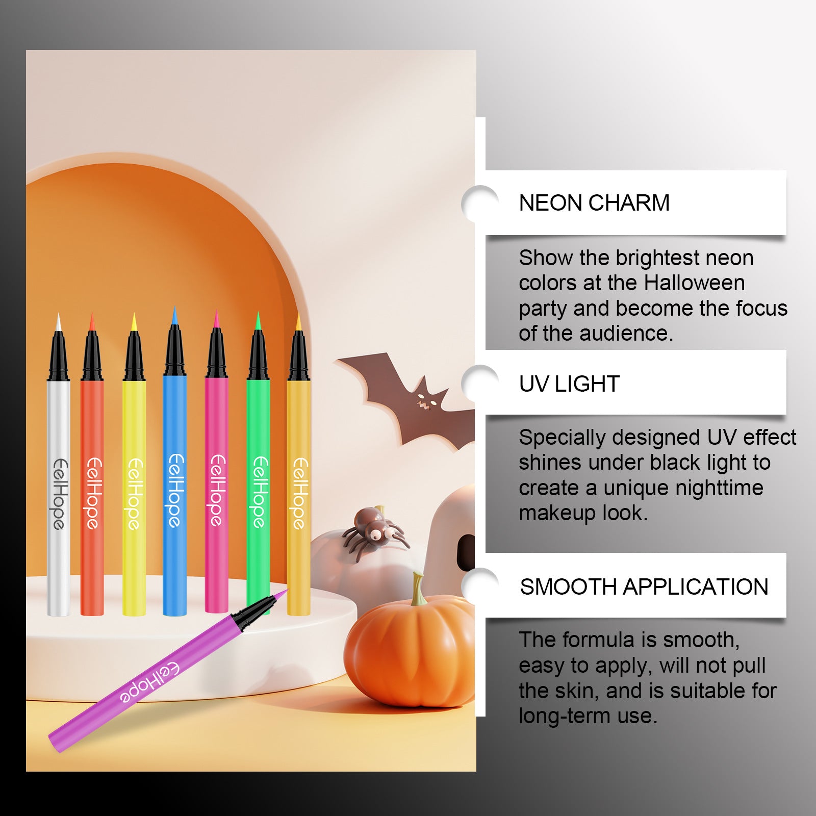 Eyeliner Liquide Néon Halloween Hydratant 8 Couleurs