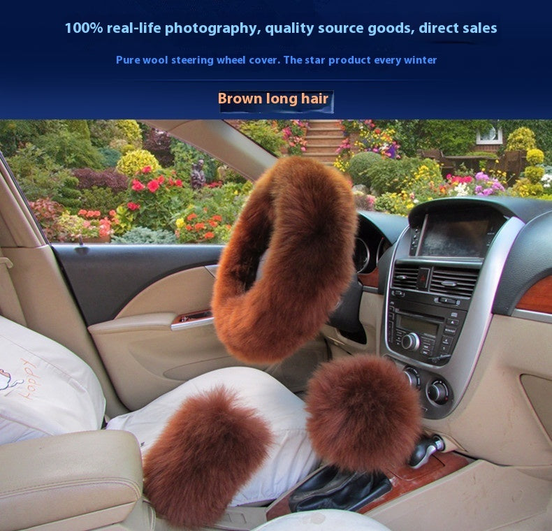 Pure Wool Car Steering Wheel Cover Three-piece Set