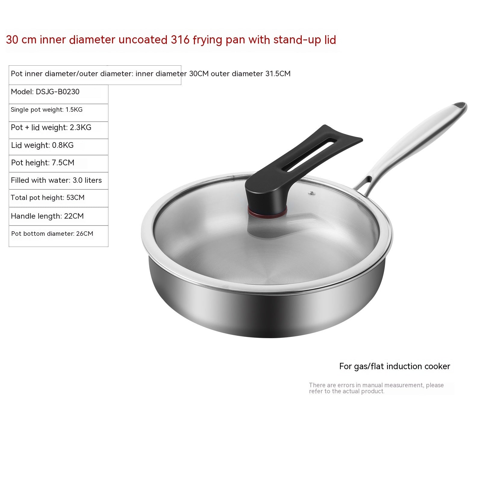 Poêle ménagère sans revêtement en acier inoxydable 316L