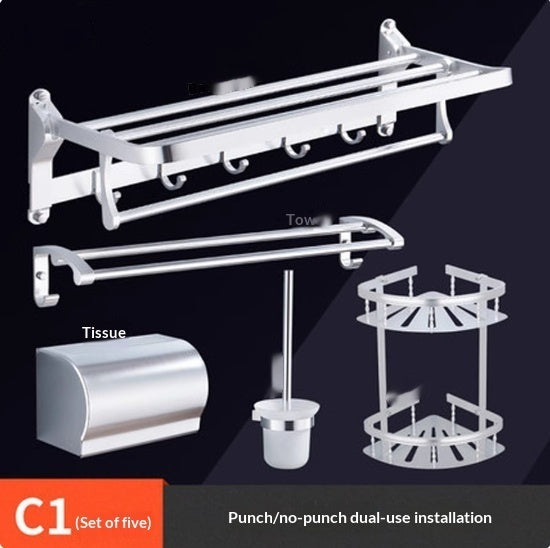 Porte-serviettes de bain en aluminium spatial, étagère de rangement de salle de bain, ensemble de 6 pièces