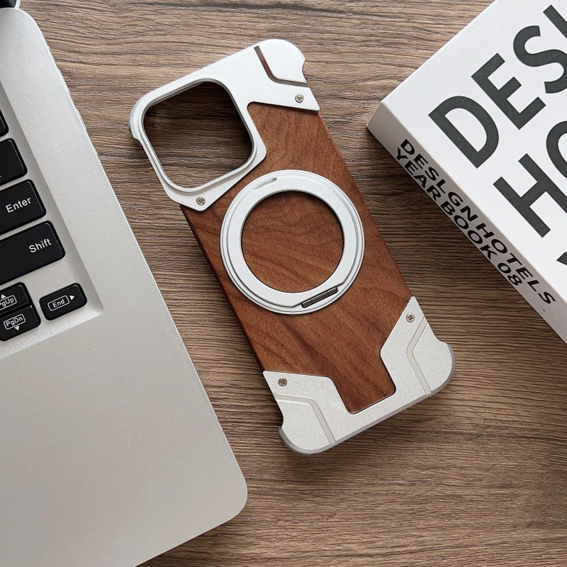 Wooden Metal Splicing Magnetic Frameless Phone Case
