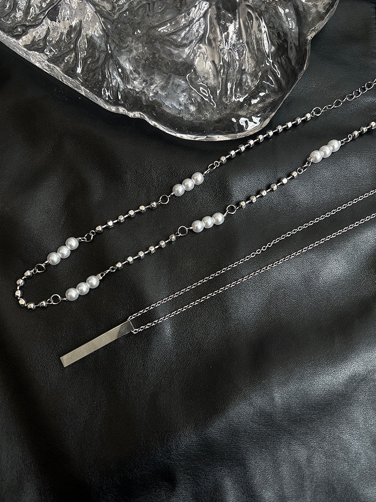 Men's Pearl Necklace Double Layer Pendant Hip Hop