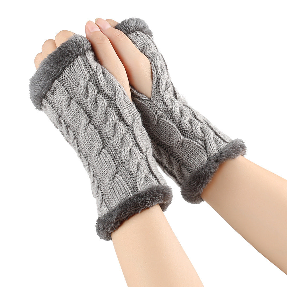 Gants en peluche d'hiver, tricot torsadé, mitaines sans doigts en polaire pour femmes, gants en laine épaisse et chaude