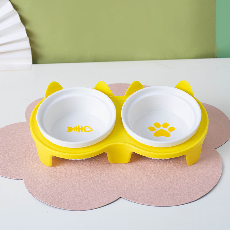 Gamelle pour Chat en Céramique, Double Gamelle, Gamelle d'Eau, Gamelle Oblique Surélevée, Fournitures pour Animaux de Compagnie