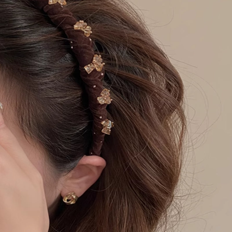 Presse-cheveux Vague Cristal Velours Français Non-glissant Lavage Visage Chignon Cheveux Haut de Tête