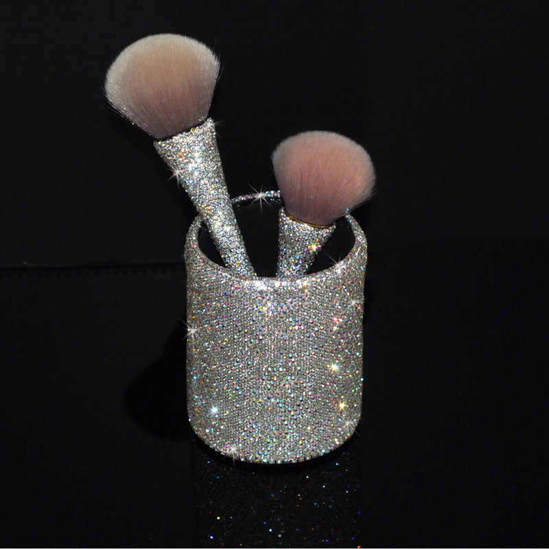 Ensemble de pinceaux de maquillage et gobelet incrustés de diamants