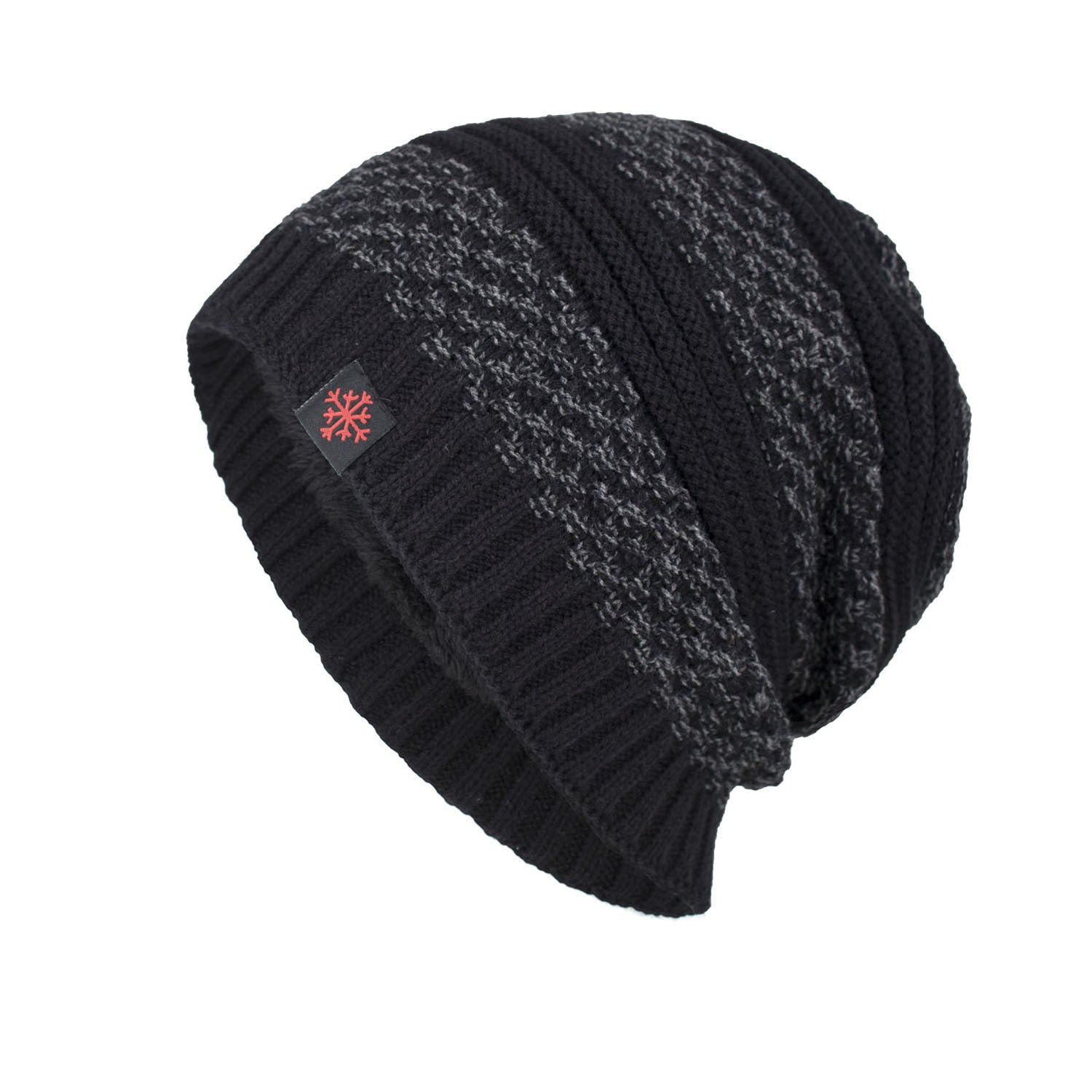 Bonnet en laine tricotée avec marque en tissu flocon de neige rouge