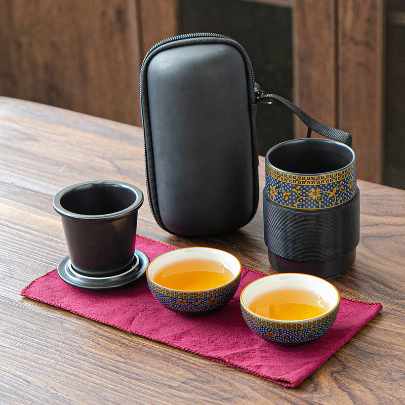 Matte Full Color Heaps Gilding Quick Cup Ceramic Travel Tea Set Suit