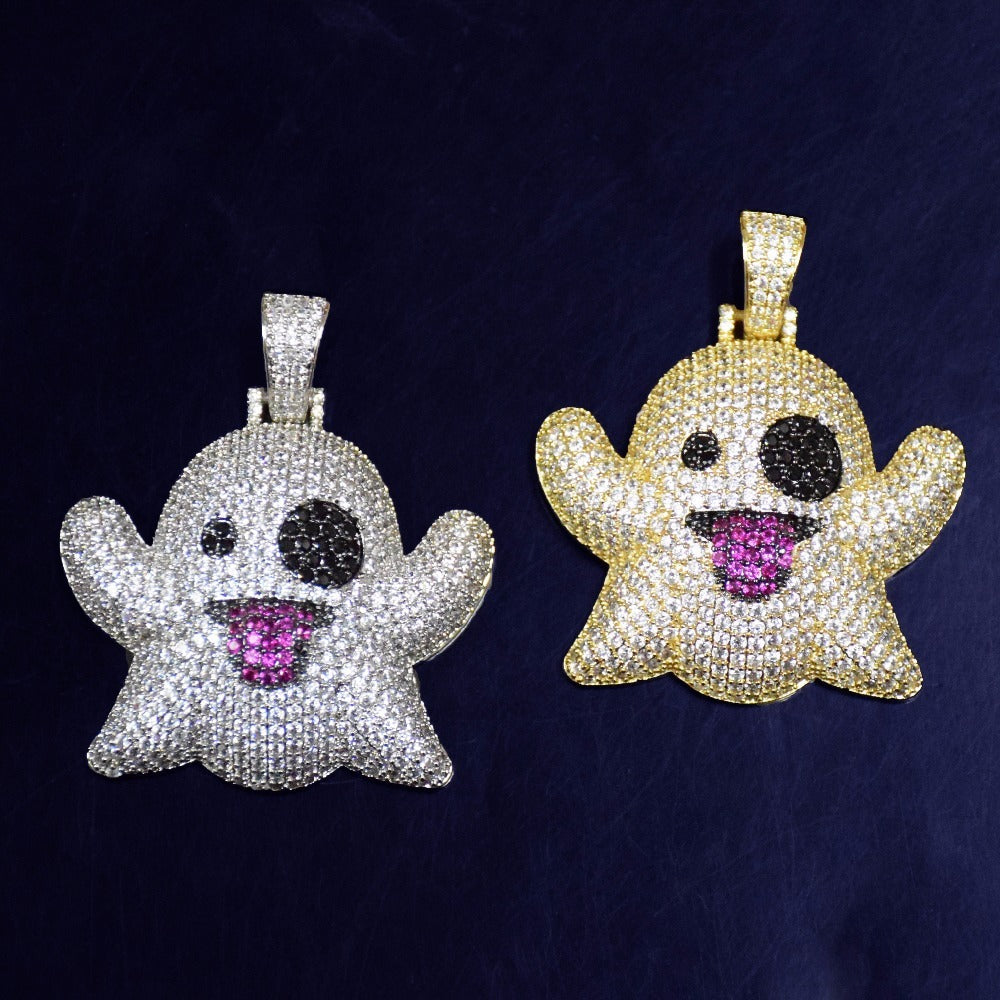 Ghost Funny Expression Hip Hop Pendant Street Hipster Full Of Zircon Necklace