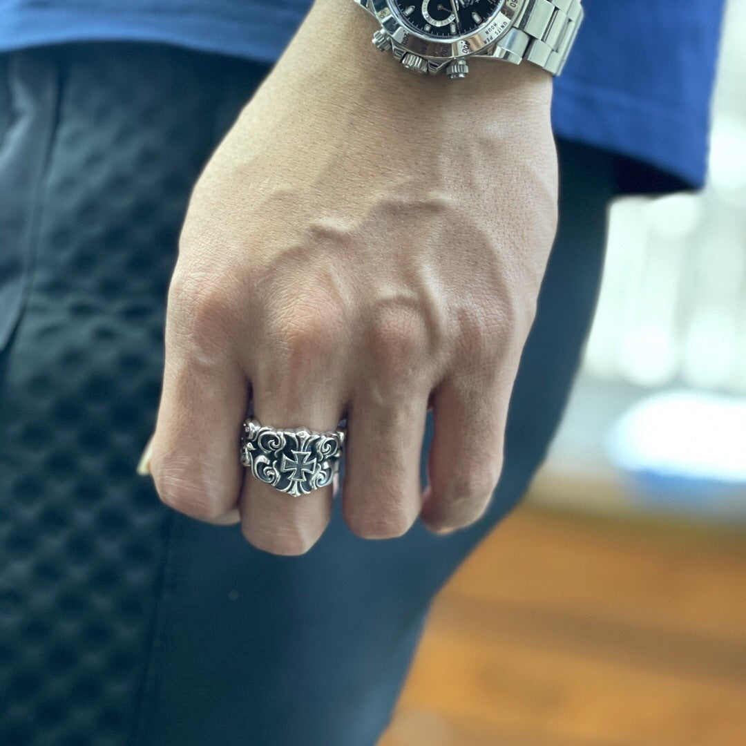 Bague large homme en argent, motif fleur de rotin, style personnalisé, pour la mode urbaine