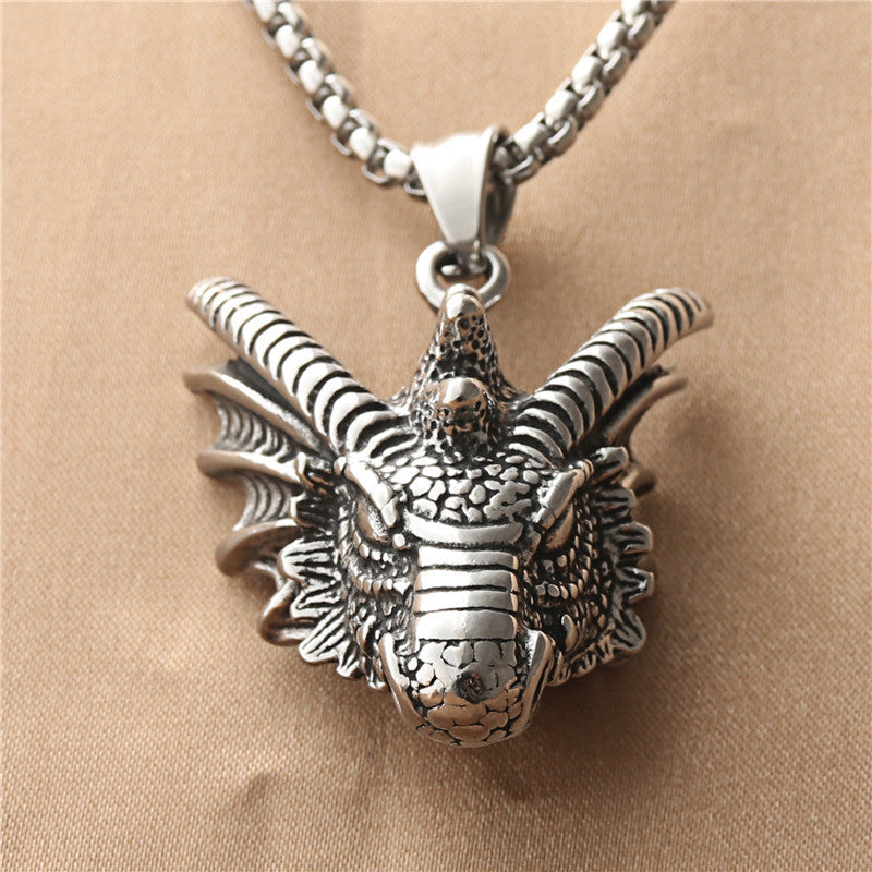 Ornament Titanium Steel Dragon Pendant Vintage Stainless Steel Necklace