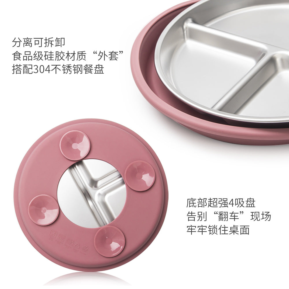 Set d'alimentation pour bébé en acier inoxydable et silicone, bol à ventouse, fourchette et cuillère pour bébé