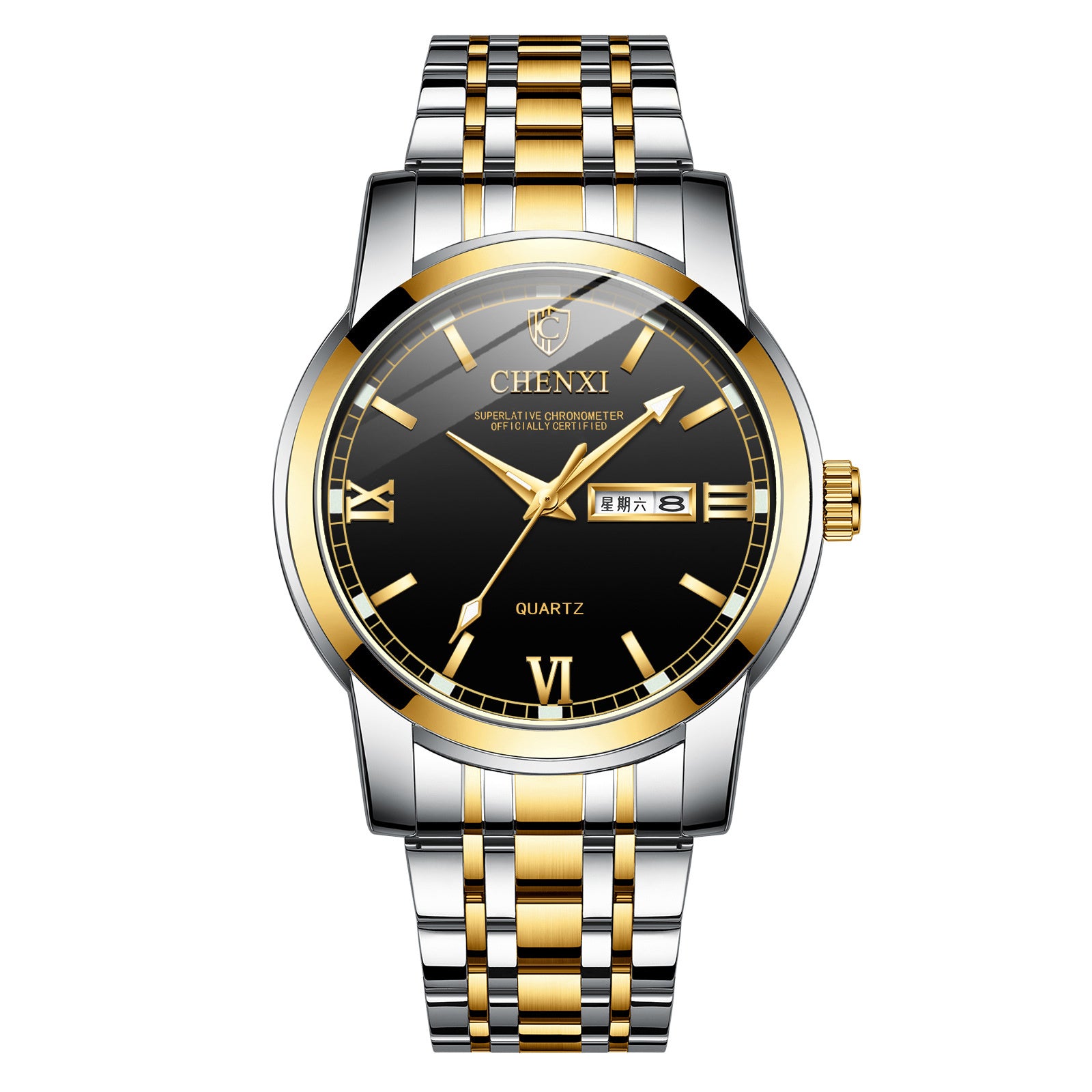 Double Calendar Luminous Waterproof Steel Belt Positive Watch