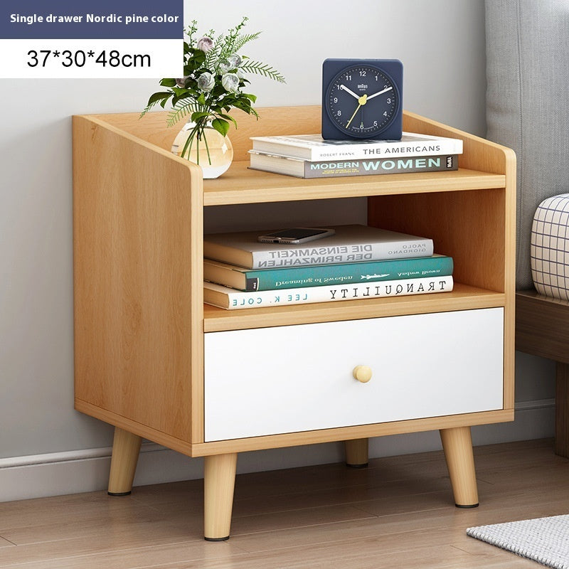 Simple Modern Bedroom Multifunctional Wooden Shelf Bedside Table