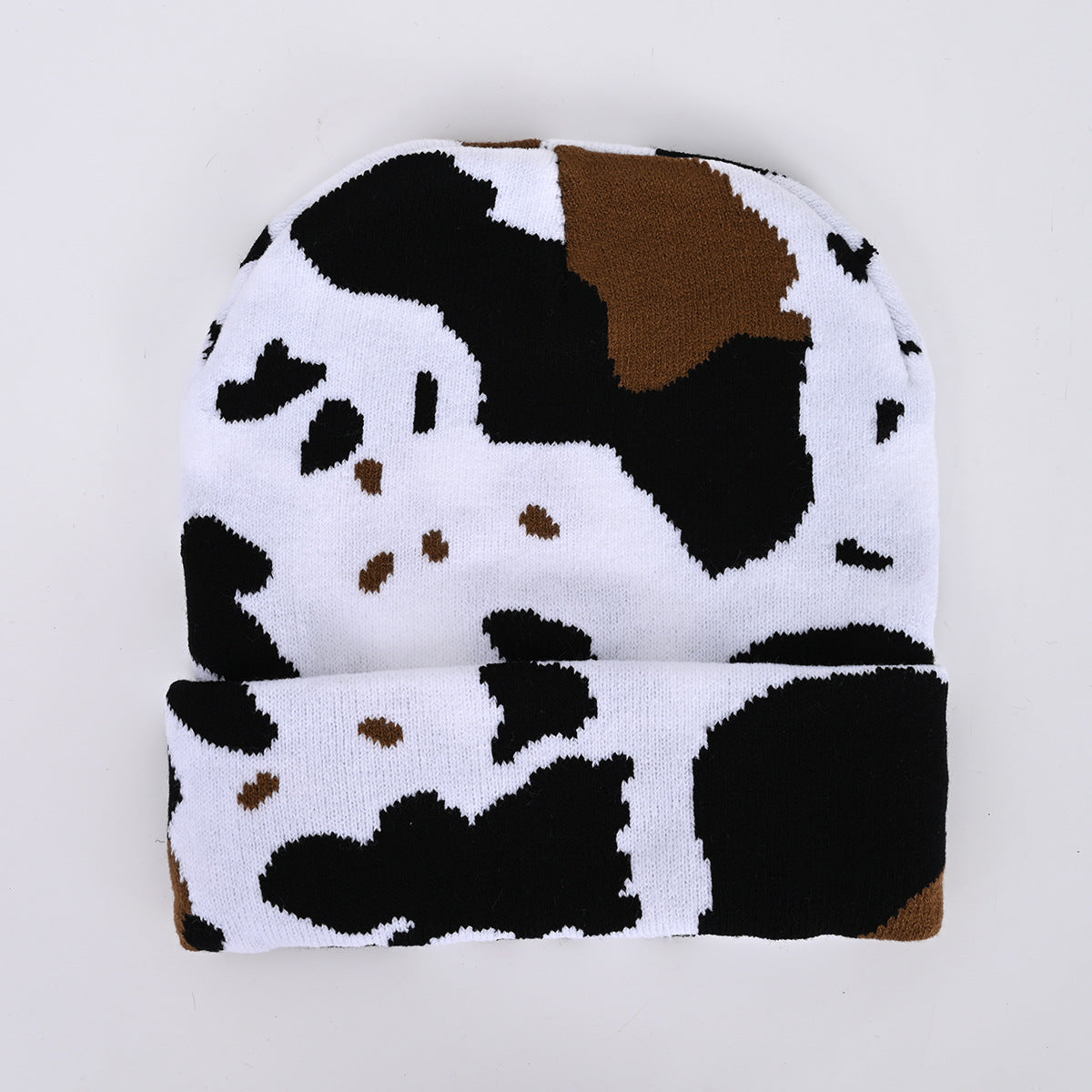 Chapeau en Tricot Motif Vache Jacquard Populaire Hip Hop Casquette Lettre Tendance Urbaine