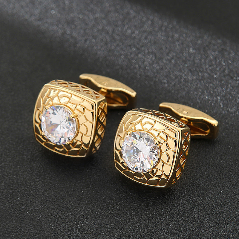 Men's Stylish Round Hollow Crystal Zircon Cufflinks