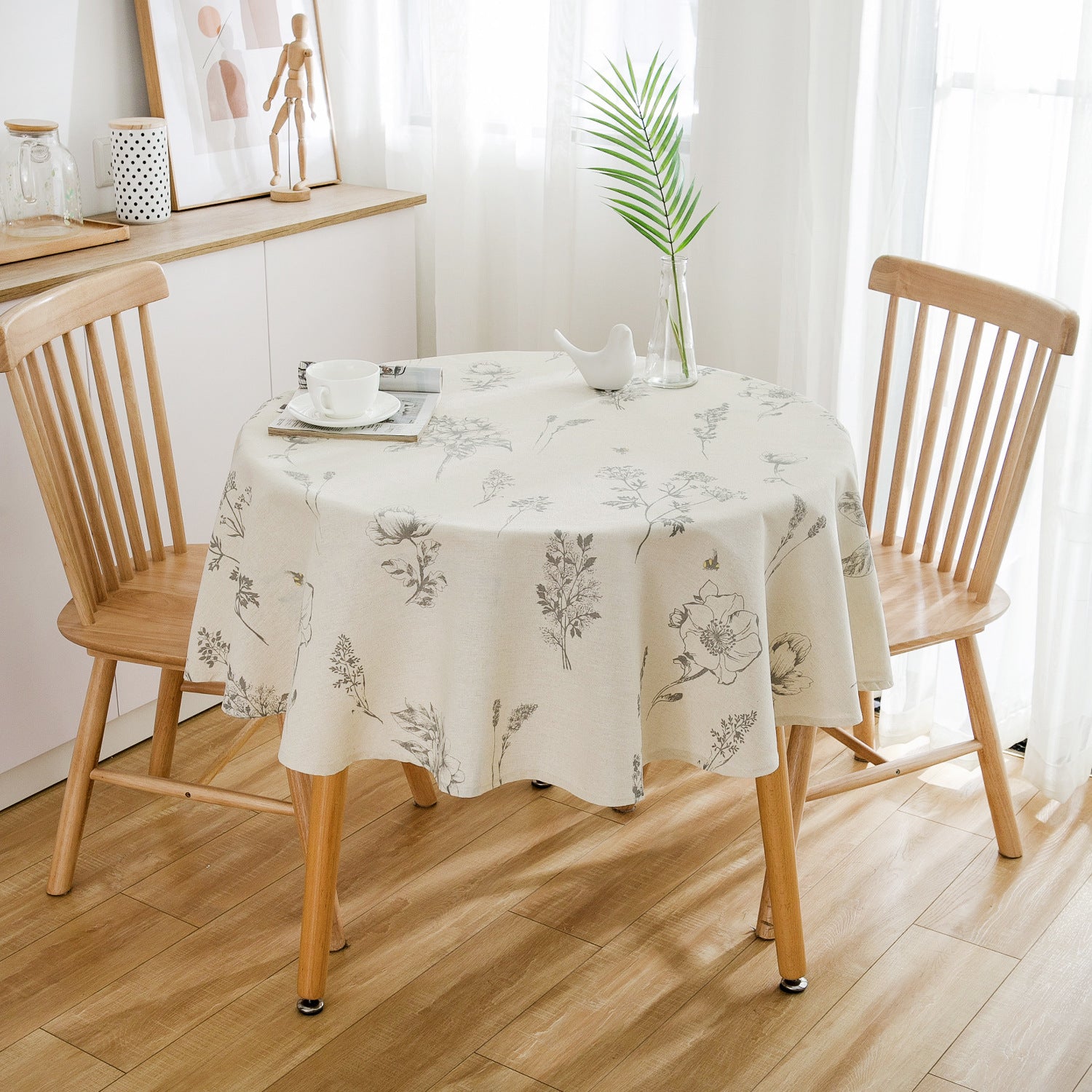 Sketch Flower Printed Cotton Linen Table Cloth