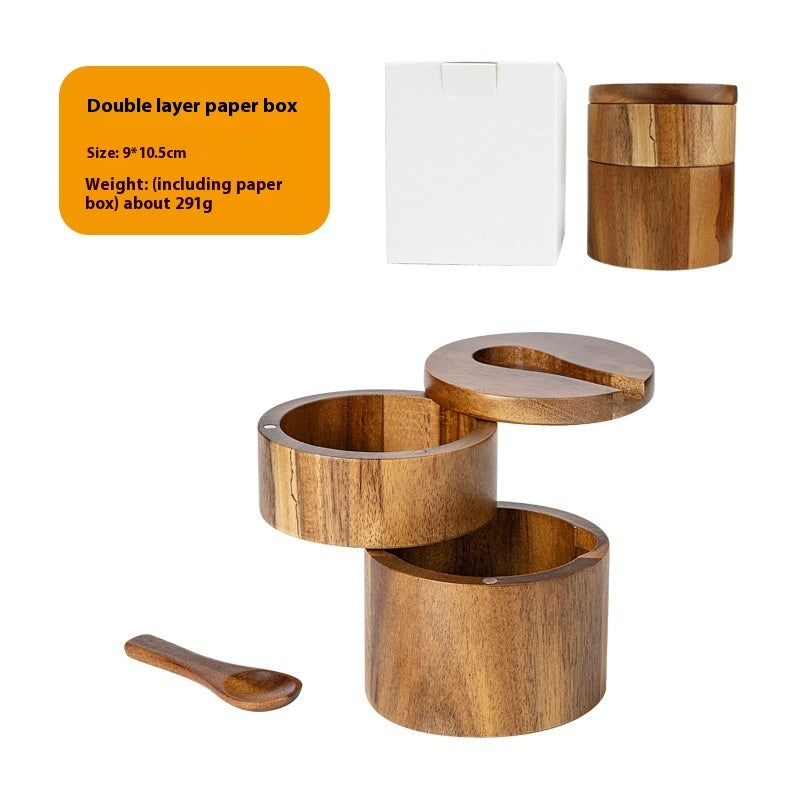 Acacia Wooden Single Layer Salt Jar Seasoning Box Storage