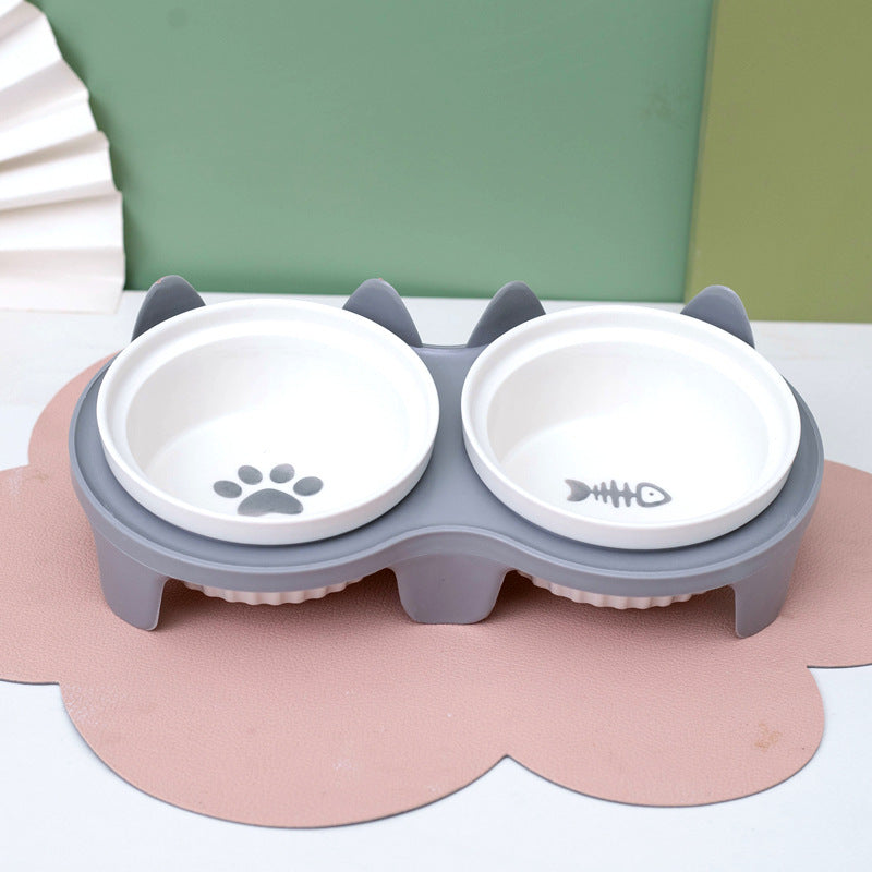 Gamelle pour Chat en Céramique, Double Gamelle, Gamelle d'Eau, Gamelle Oblique Surélevée, Fournitures pour Animaux de Compagnie