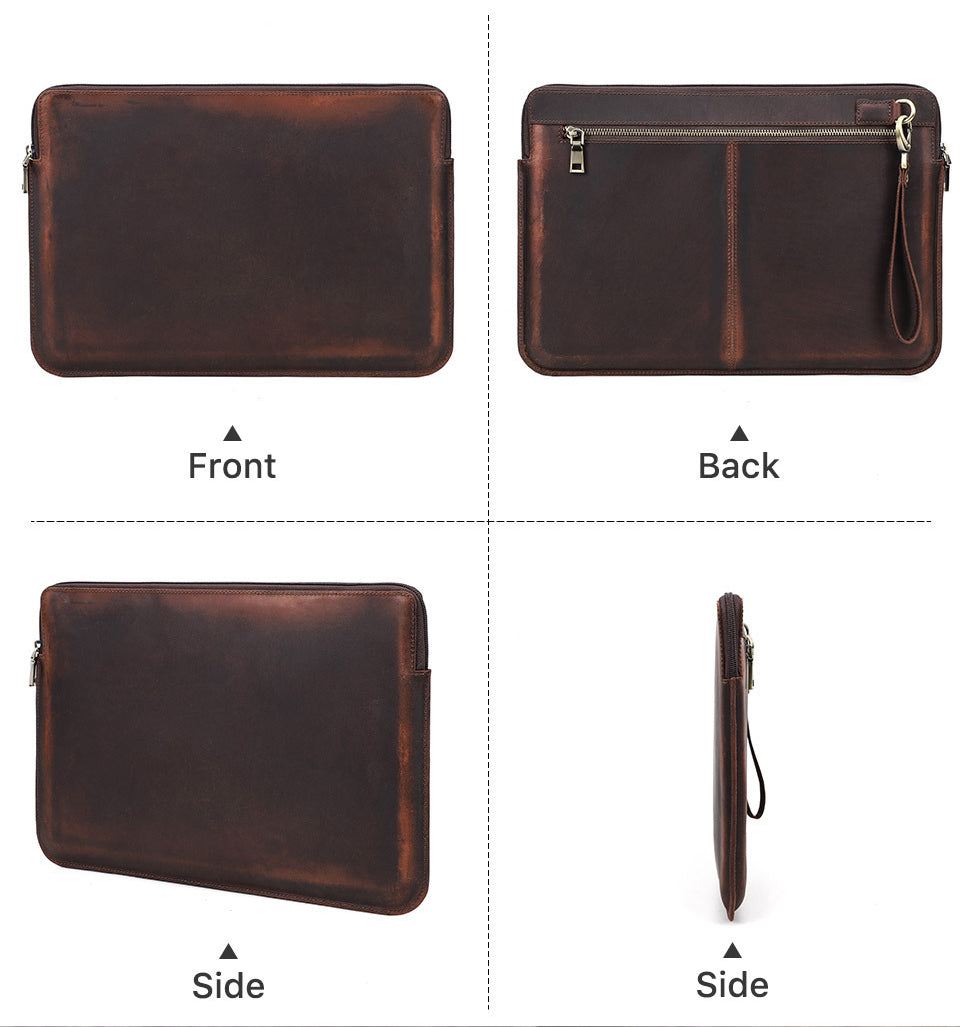 Sac d'ordinateur à fermeture éclair en cuir Crazy Horse rétro