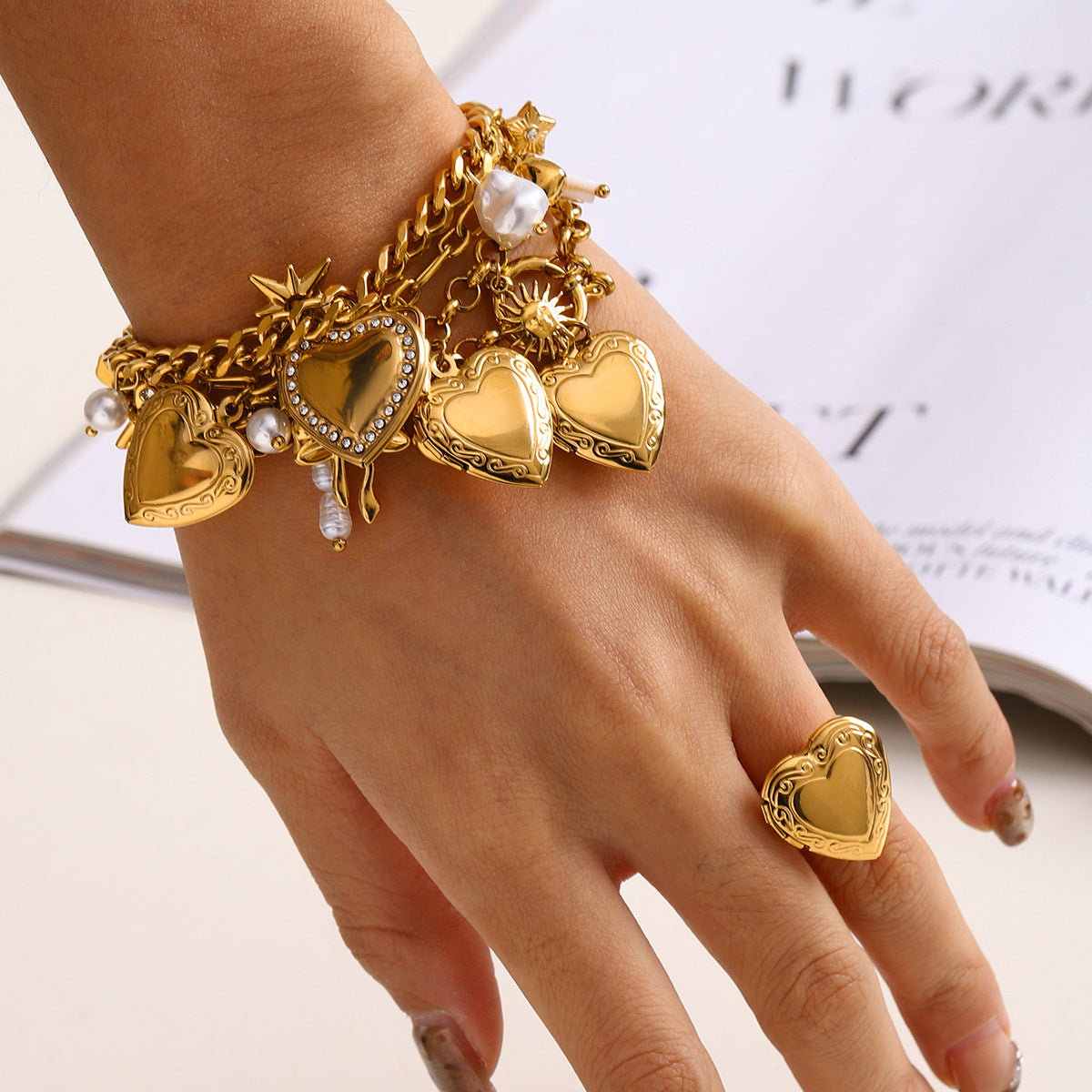 Bracelet chaîne d'amour tendance en acier titane avec nœud papillon et perles