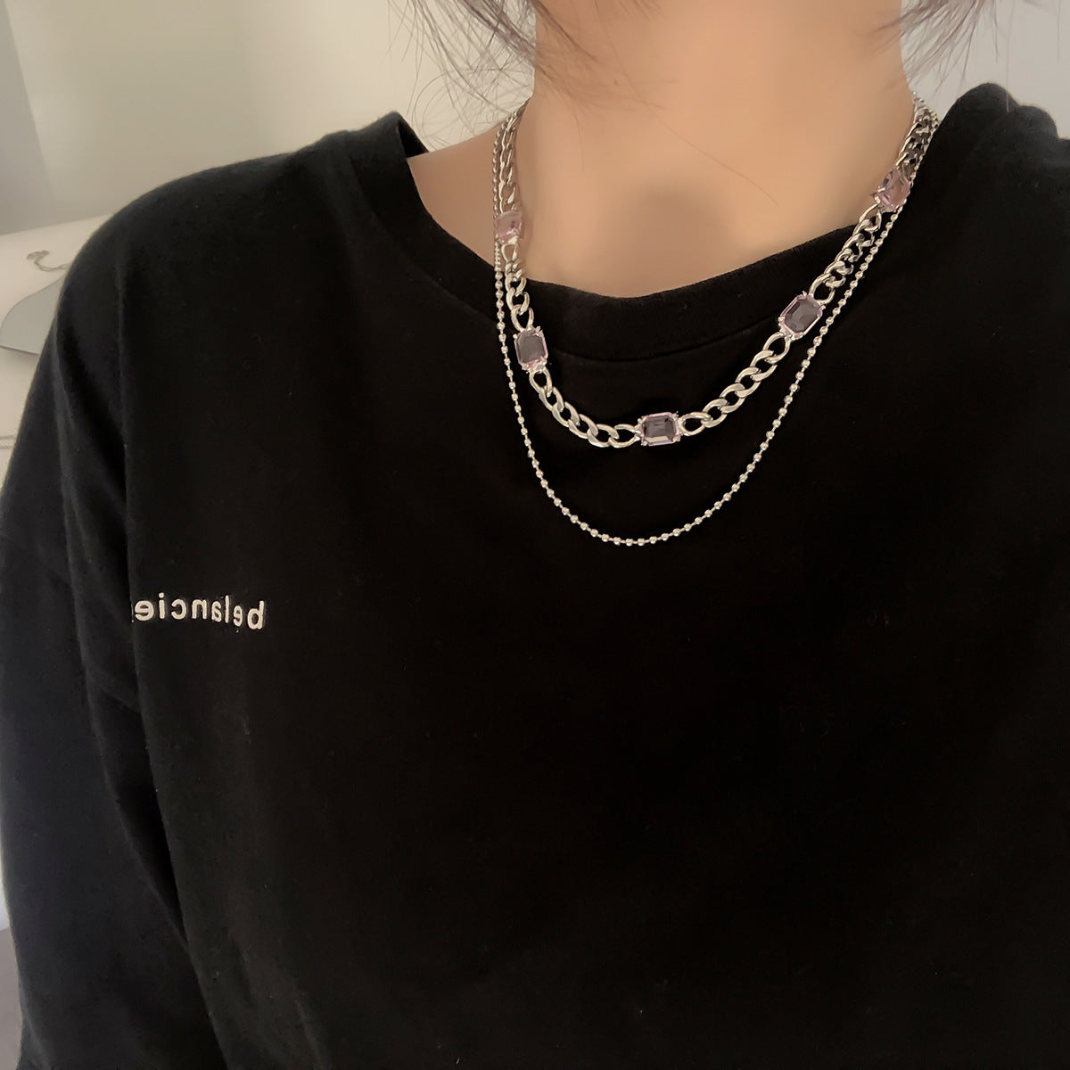 Gemstone Double-layered Temperament Clavicle Chain