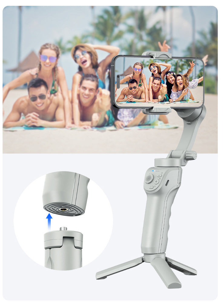 Tête de trépied portable Stabilisateur anti-secousse à trois axes Reconnaissance faciale intelligente par IA et sangle de caméra pour prise de vue vidéo courte Lumière d'appoint