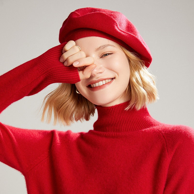 Chapeau en cachemire épais et chaud de couleur unie pour femme