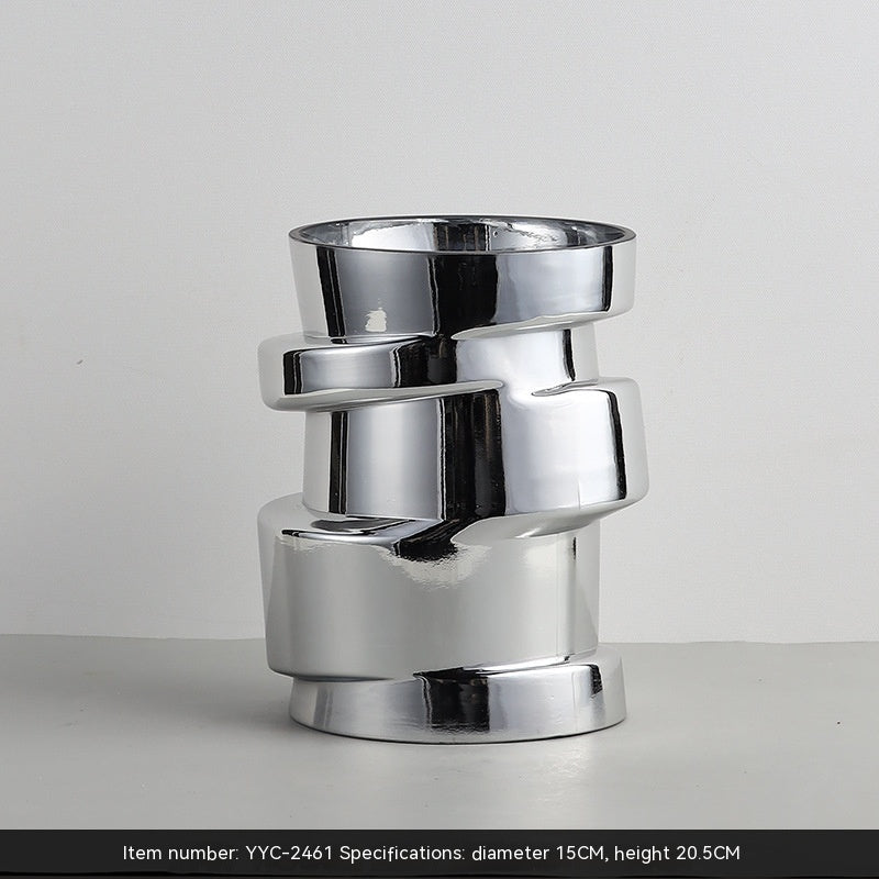 Vase en verre plaqué argent, petite décoration moderne pour salon.