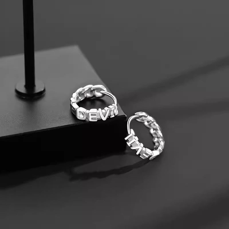 Boucles d'oreilles pour hommes en argent sterling avec chaîne anglaise diable