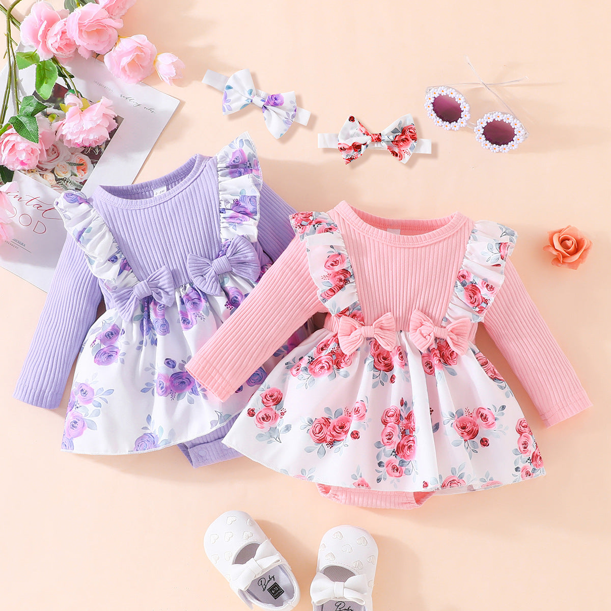 Triangle One Piece Baby's Gown Flower Print