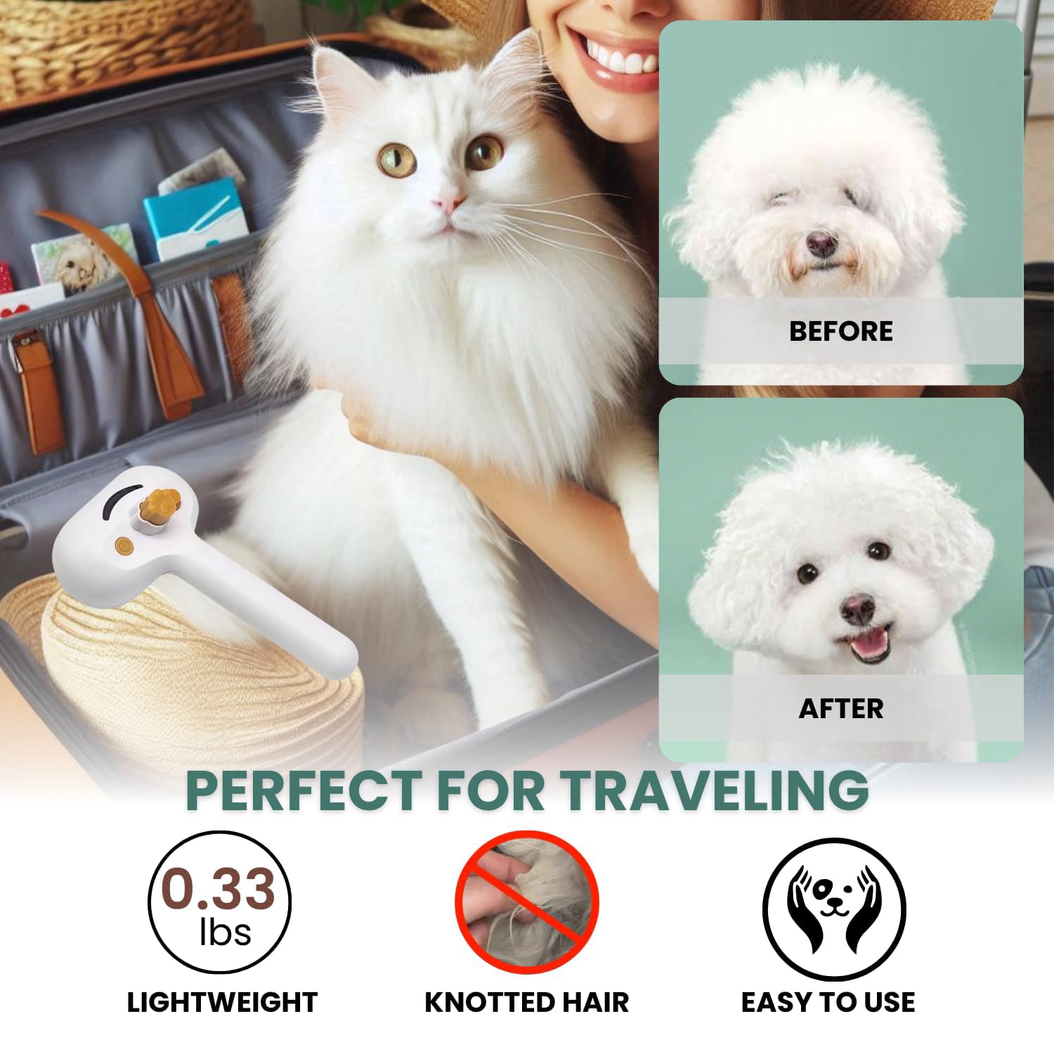 Brosse à eau pour chien et chat, brosse à brume pour chiens et chats à poils courts ou longs, brosse autonettoyante avec spray pour le toilettage des animaux, brosse à vapeur pour chien et chat contre la mue.