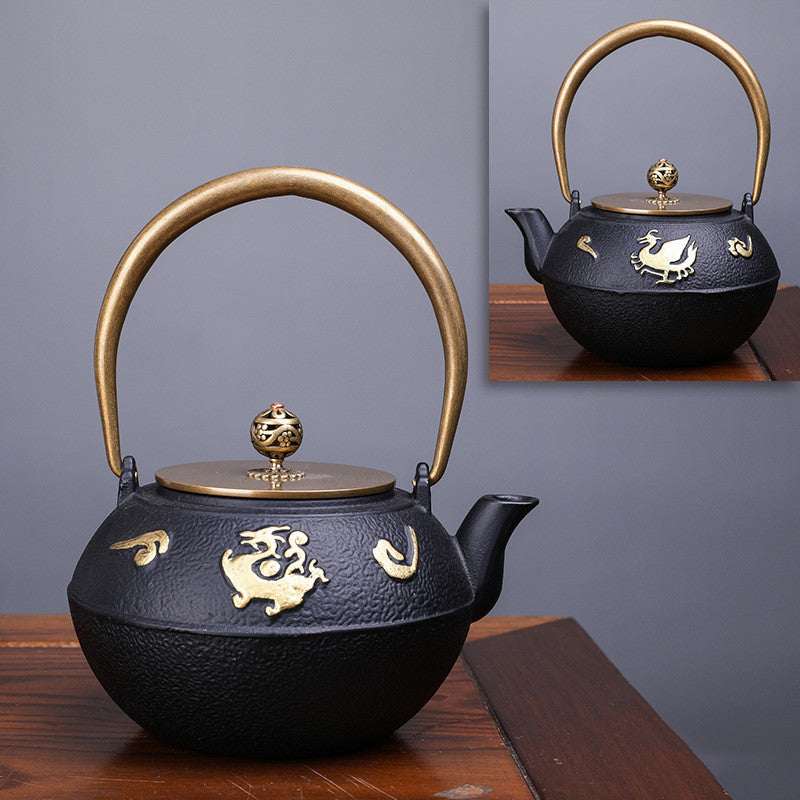 Théière bouillie faite à la main, créative, littéraire et artistique, théière en fer heureux