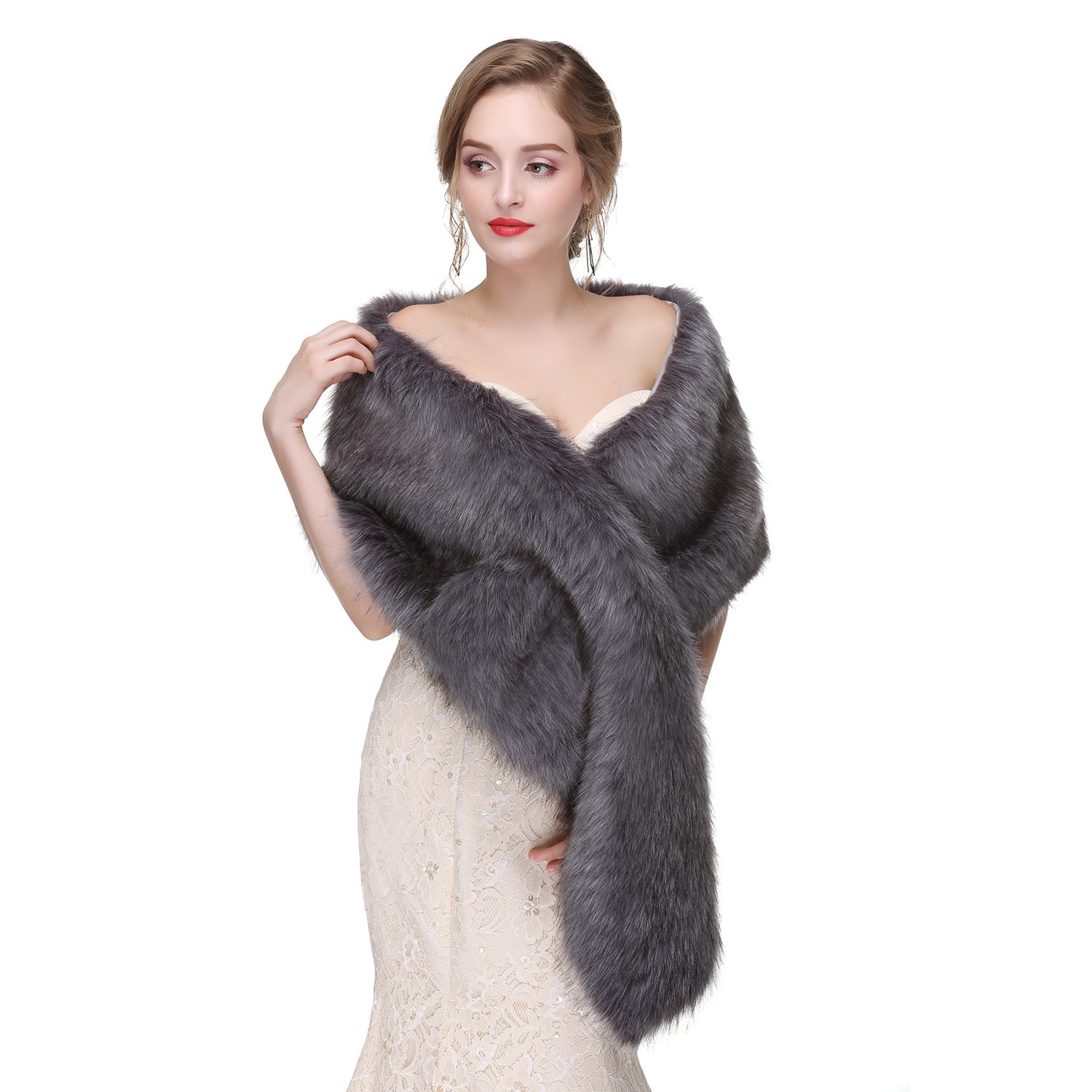 Wedding Dress Fox Fur Waistcoat Winter Warm Fur Shawl