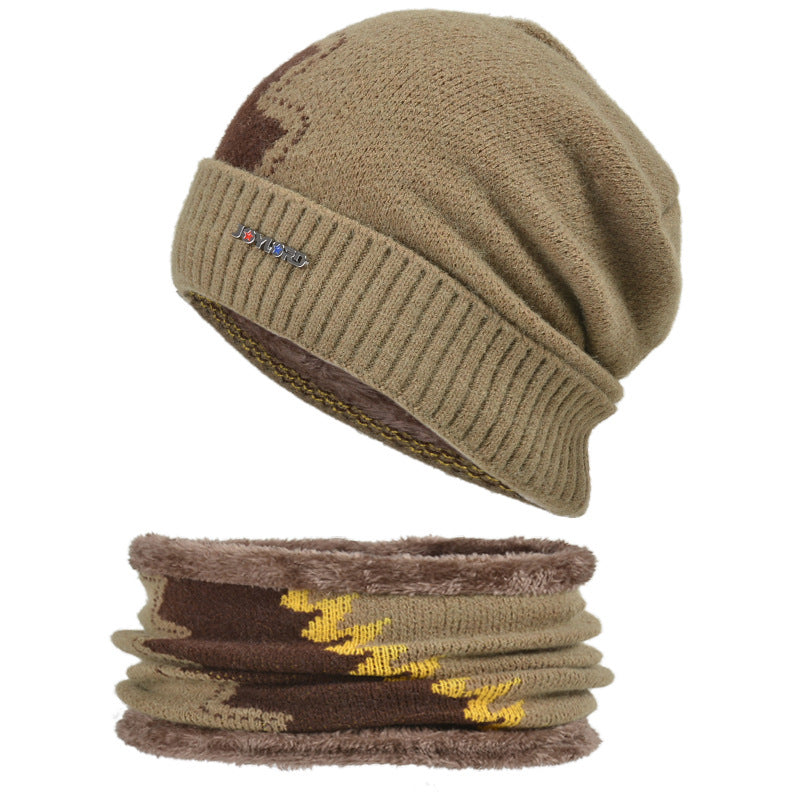 Knitted Hat Men's Plus Velvet Warm Hooded Cap Color Matching All-match