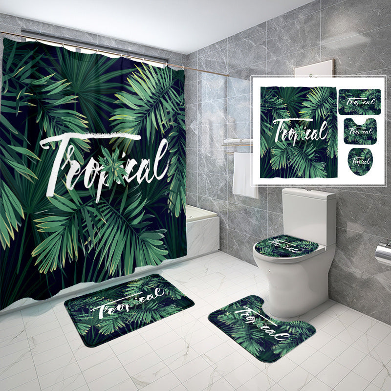Natural Wind Leaves Printing Toilet Waterproof Shower Curtain Non-slip Floor Mat