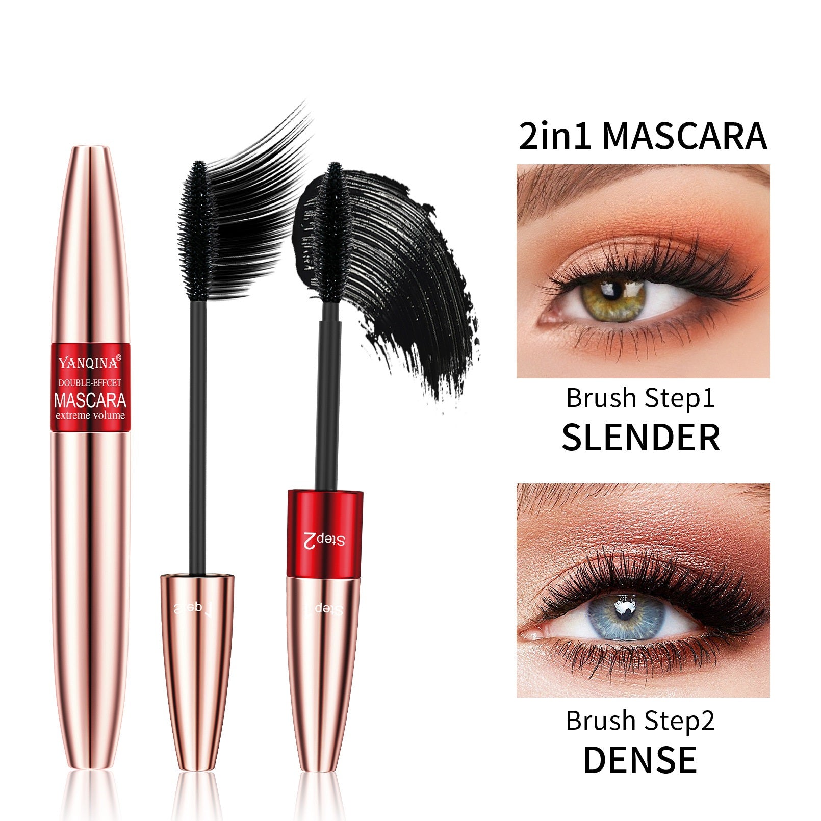 Maquillage Visage Mascara double tête 2-en-1 longue durée anti-bavure