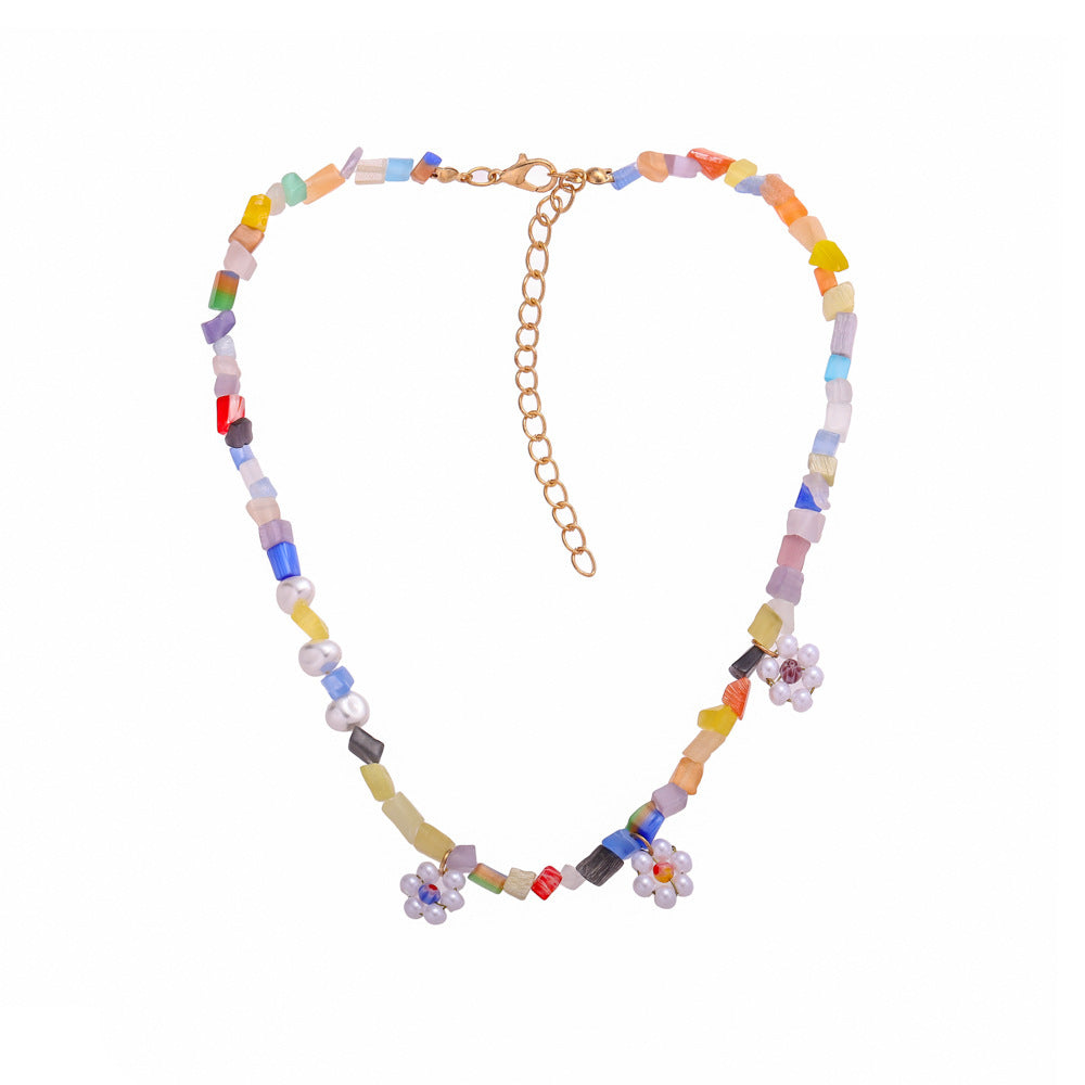Pearl Flower Crushed Clavicle Necklace Short