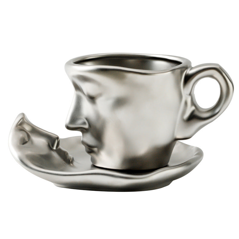 Jinfulan New Metal Face Creative Ceramic Kiss Beauty Coffee Cup