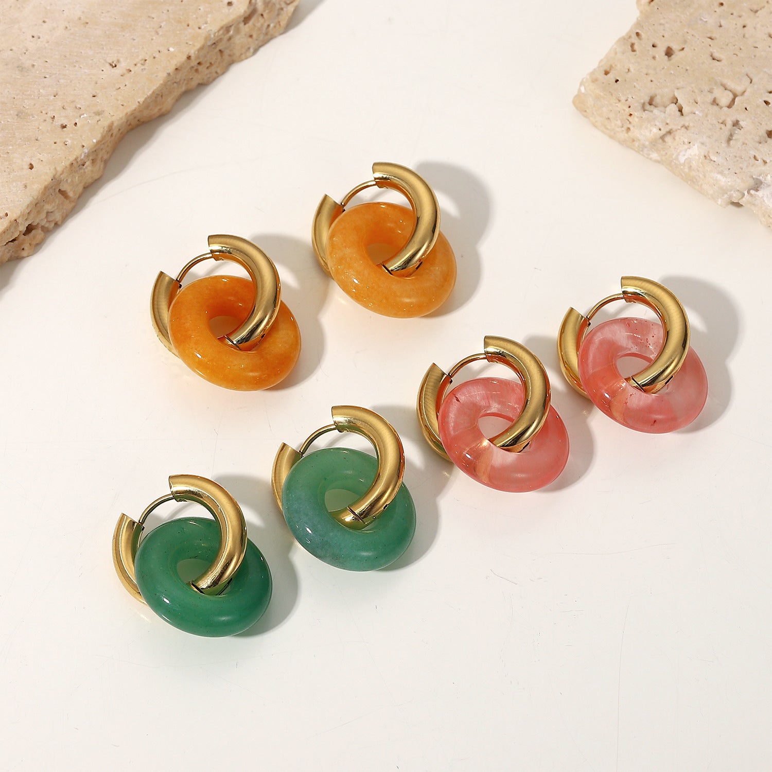 Fashion Retro Natural Stone Ring Earrings For Women