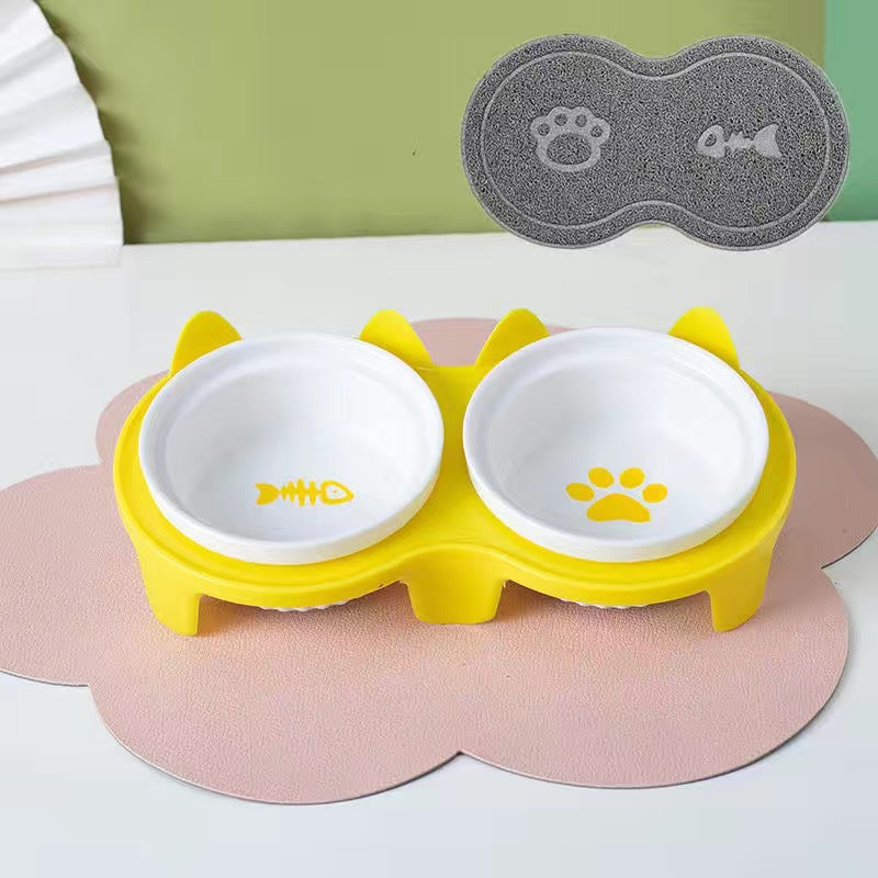 Gamelle pour Chat en Céramique, Double Gamelle, Gamelle d'Eau, Gamelle Oblique Surélevée, Fournitures pour Animaux de Compagnie