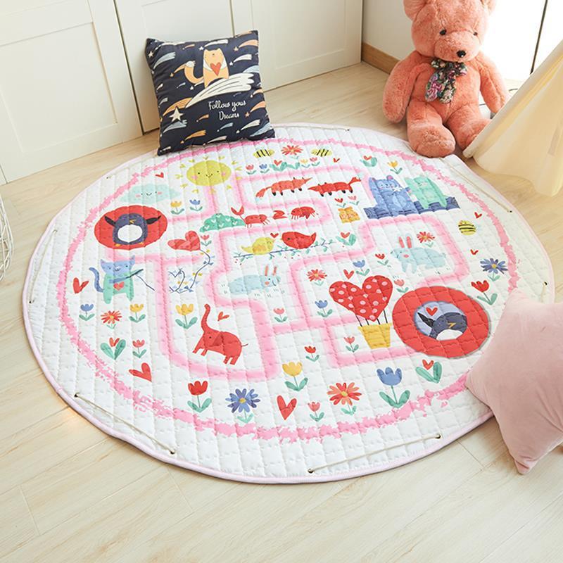Round Fabric Baby Crawling Children's Play Mat, Toy Storage Blanket, Cotton Crawling Mat