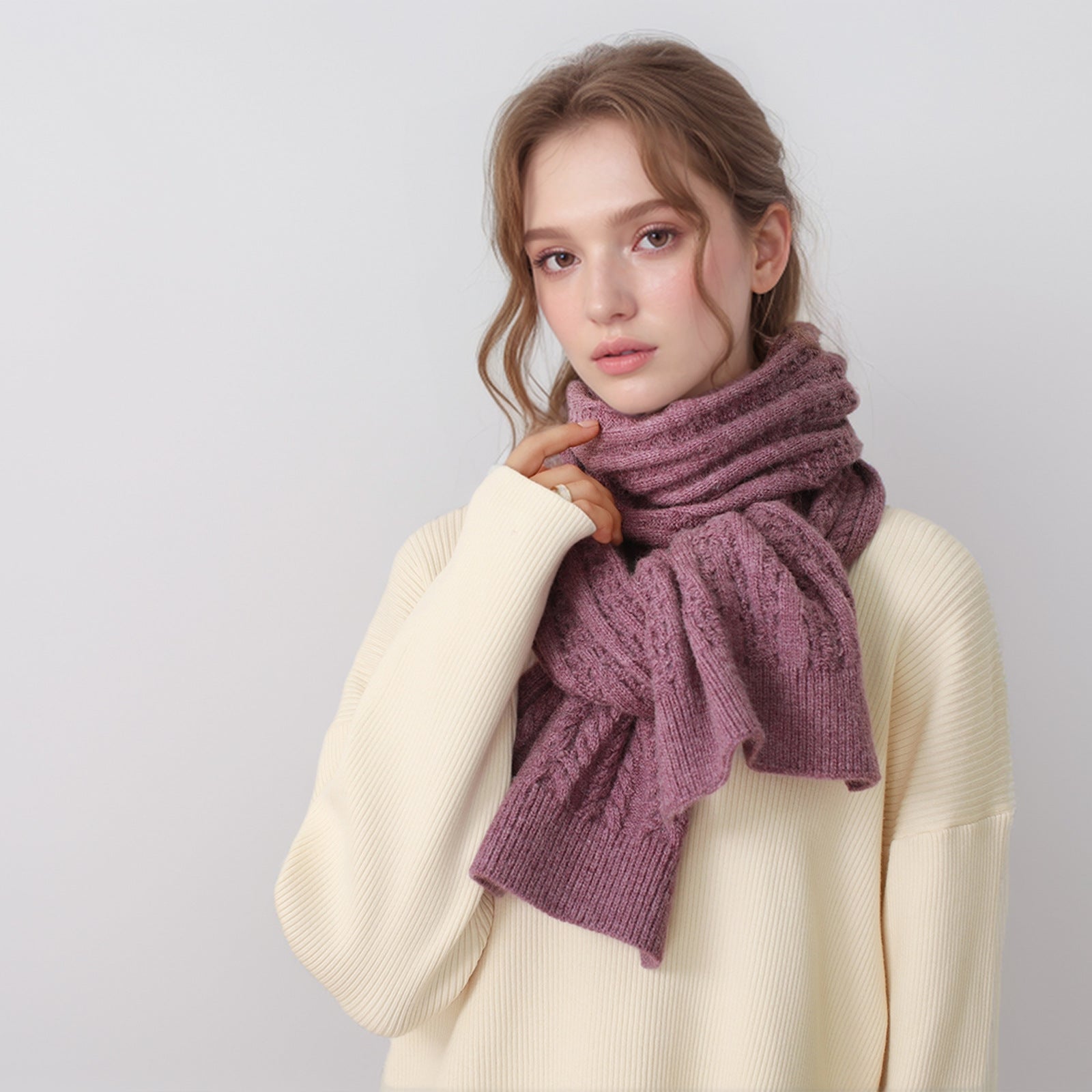 European And American Autumn And Winter Thickening Warm Wool Scarf Artificial Cashmere Solid Color Texture Knitted Scarf