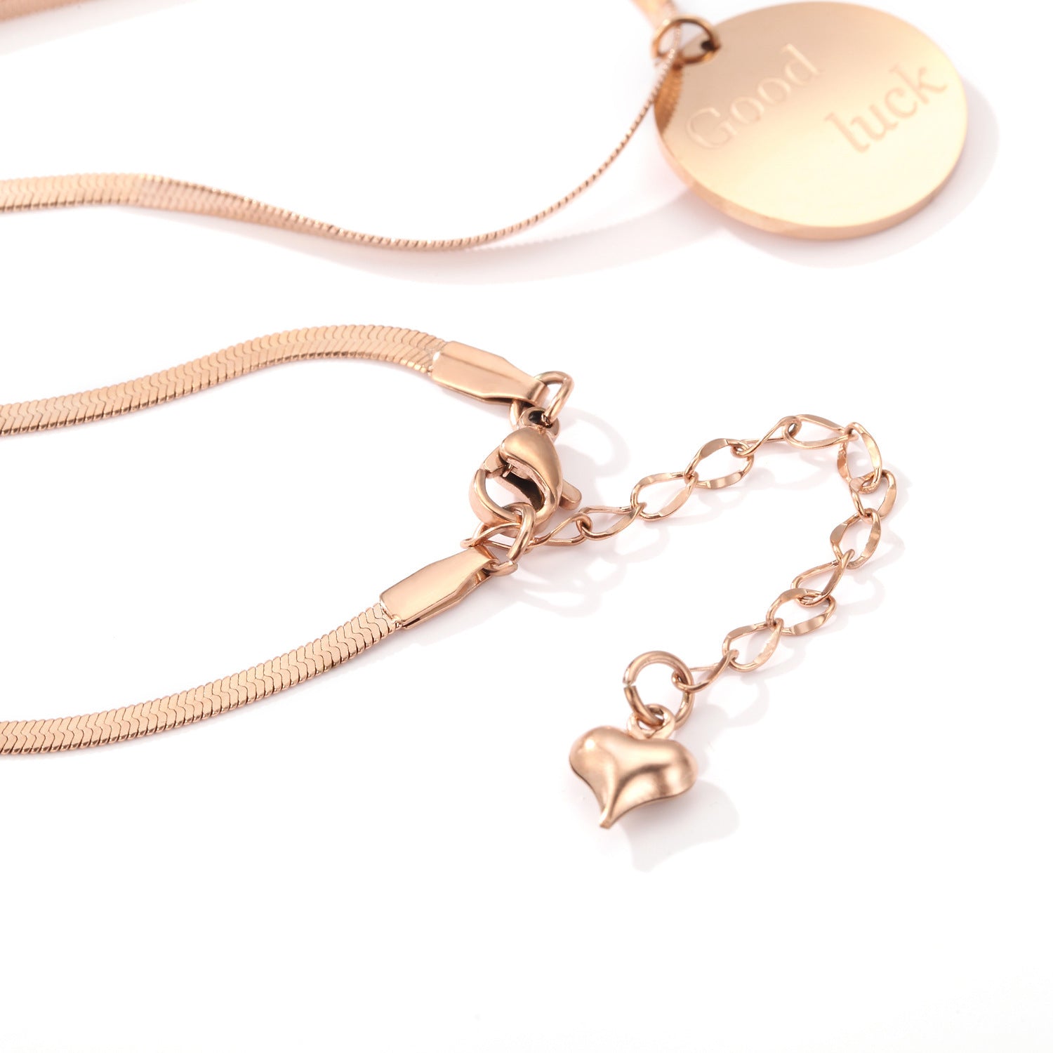 Lucky Round Titanium Steel Rose Gold Necklace Clavicle Chain